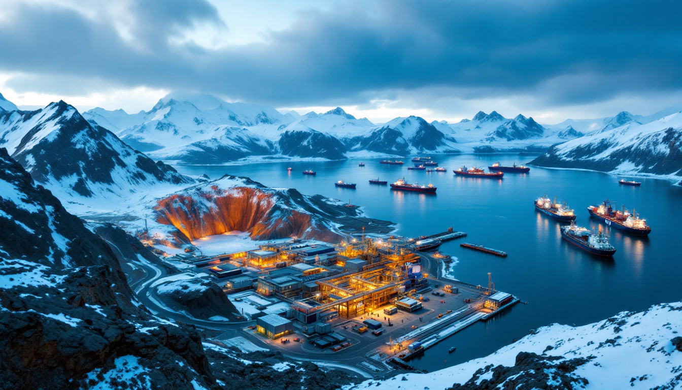 Greenland's vibrant mineral port at dusk.