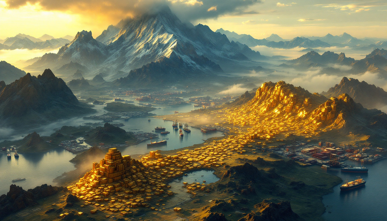 Mountainous gold landscape symbolizing economic growth.