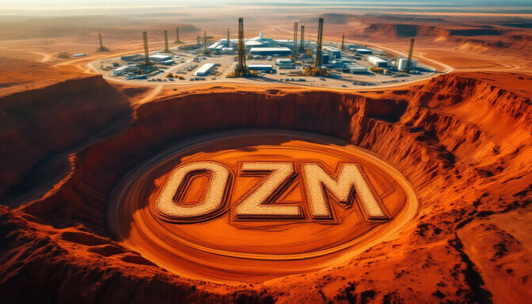 Ozaurum Resources Ltd-OZM-OZM carved into desert landscape.