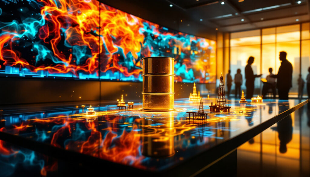 Oil barrel with dynamic, fiery background.