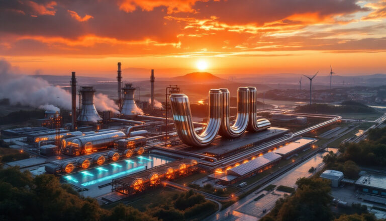 Vulcan Energy Resources Ltd-VUL-Renewable energy plant at sunset.