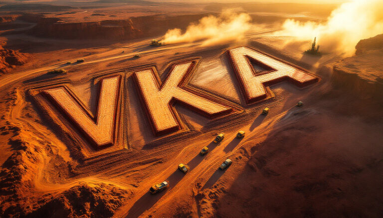 Viking Mines Ltd-VKA-VKA letters carved in desert landscape.