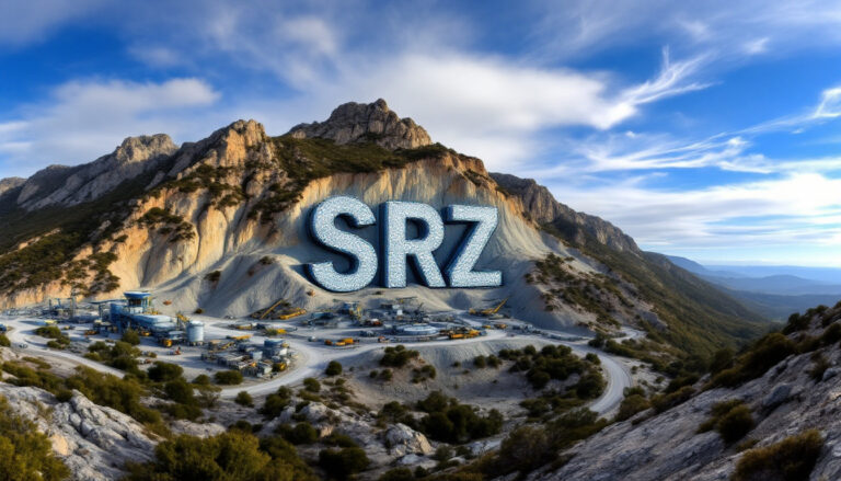 Stellar Resources Ltd-SRZ-SRZ logo on mountainous landscape scene.