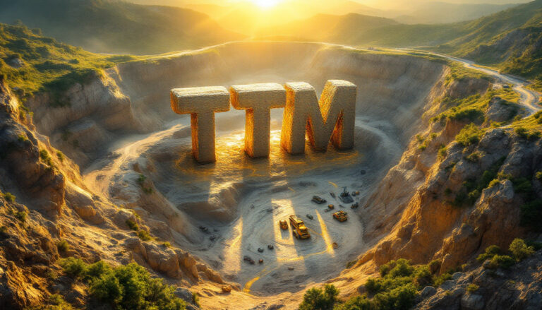 Titan Minerals Ltd-TTM-TTM letters in a quarry landscape.