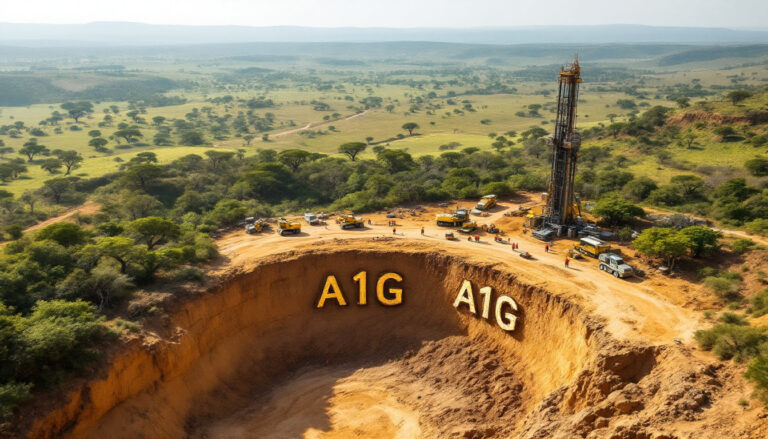 African Gold Ltd-A1G-A1G drilling site in vast landscape.