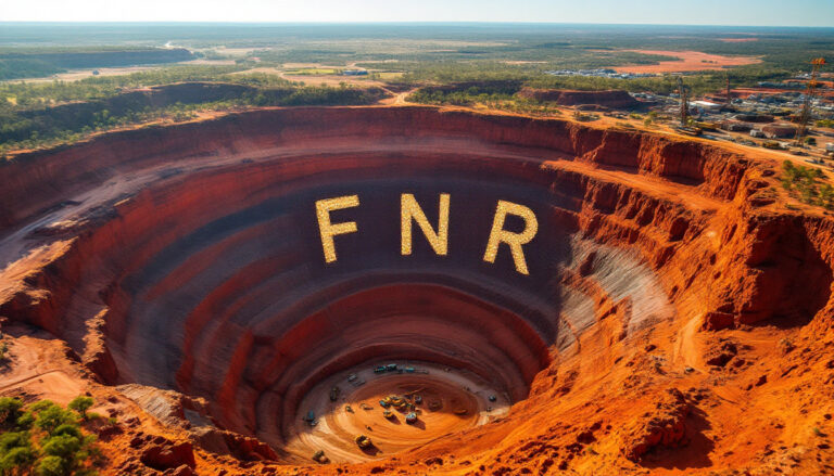 Far Northern Resources Ltd-FNR-FNR logo above massive open pit mine.