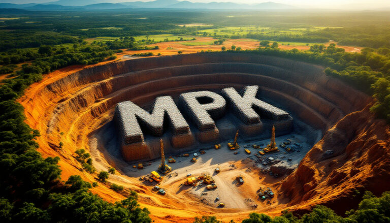 Many Peaks Minerals Ltd-MPK-MPK letters carved in quarry landscape.