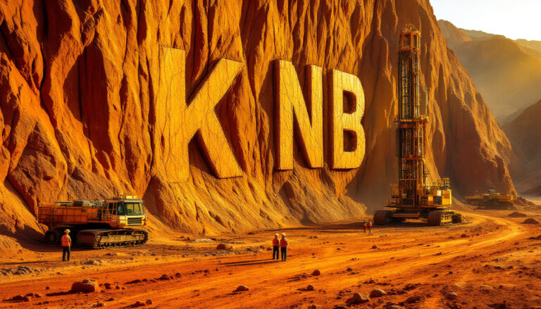 Koonenberry Gold Ltd-KNB-KNB carved into rocky landscape with machinery.