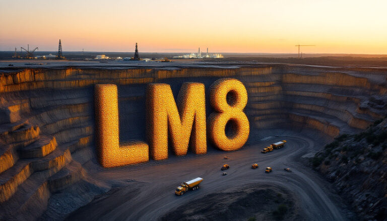 Lunnon Metals Ltd-LM8-Gigantic LM8 letters in quarry landscape.