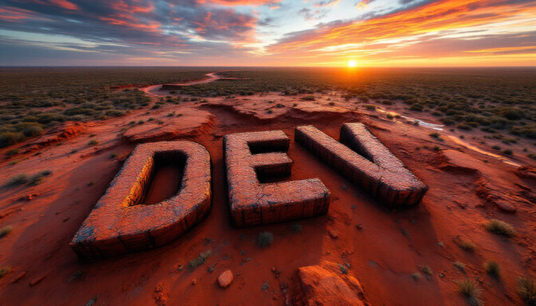 DEVEX Resources Ltd-DEV-DEV letters in desert landscape at sunset.