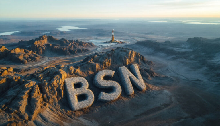 Basin Energy Ltd-BSN-BSN letters sculpted into rocky landscape.