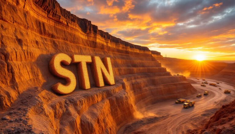 Saturn Metals Ltd-STN-STN logo on dramatic sunset mine.