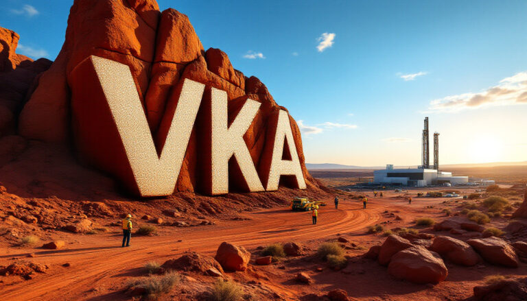 Viking Mines Ltd-VKA-VKA letters embedded in red rocks.