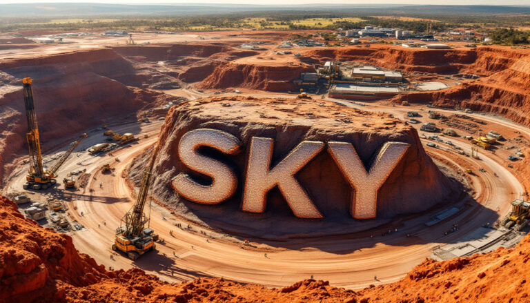 SKY Metals Ltd-SKY-Colossal "SKY" excavation in desert landscape.