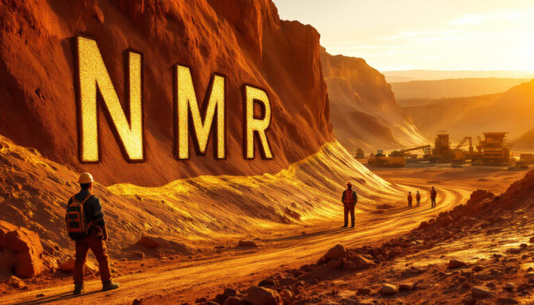Native Mineral Resources Holdings Ltd-NMR-NMR carved into sunlit quarry wall.