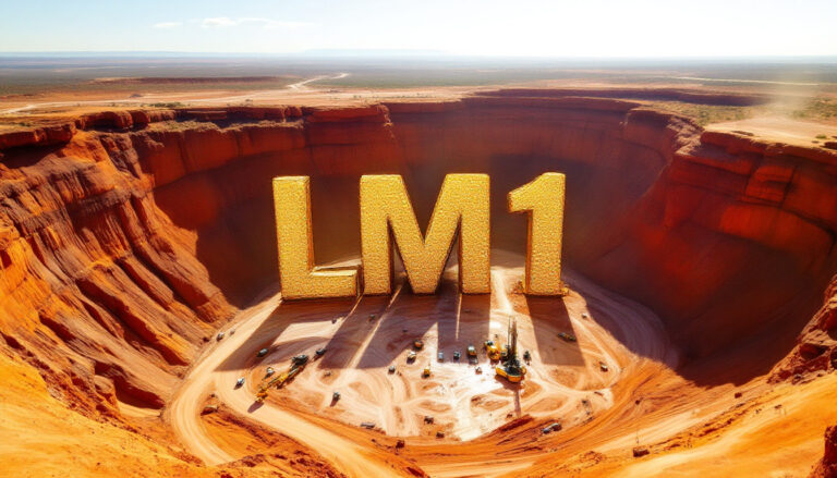 Leeuwin Metals Ltd-LM1-Giant LM1 letters in colorful quarry.