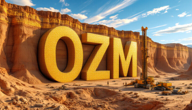 Ozaurum Resources Ltd-OZM-OZM letters carved into canyon wall.