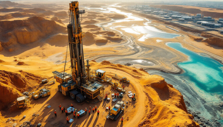 Chilwa Minerals Ltd-CHW-Desert mining operation with drilling rig.