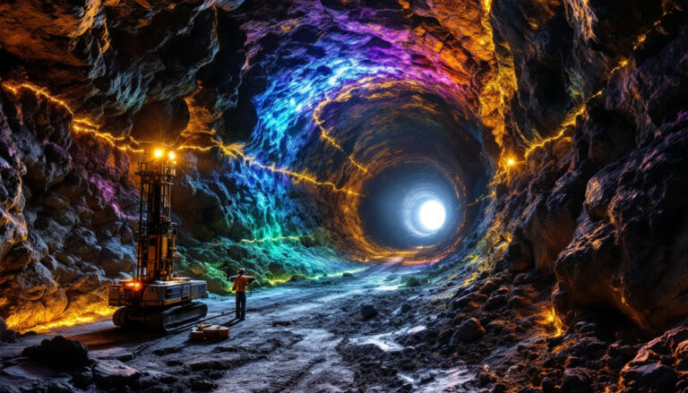 Trigg Minerals Ltd-TMG-Tunnel construction with vibrant colored lights.
