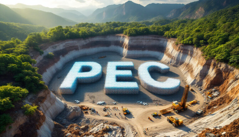 Perpetual Resources Ltd-PEC-PEC letters constructed in quarry landscape.