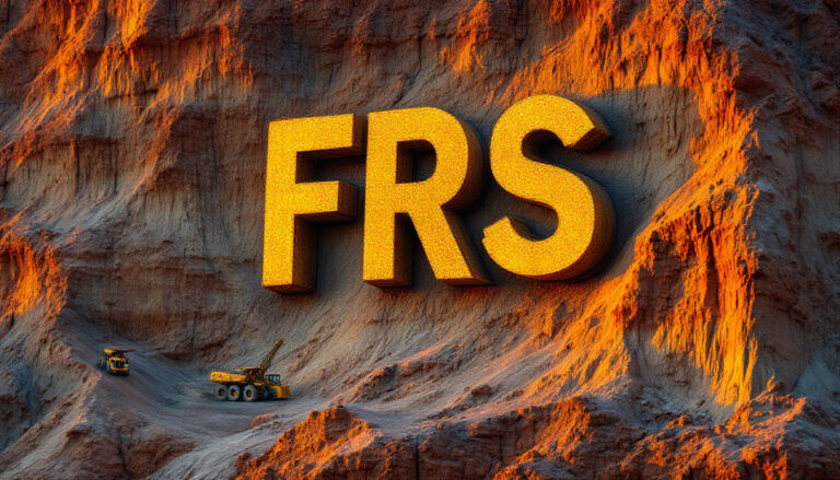 Forrestania Resources Ltd-FRS-FRS letters on rocky mountainside at sunset.