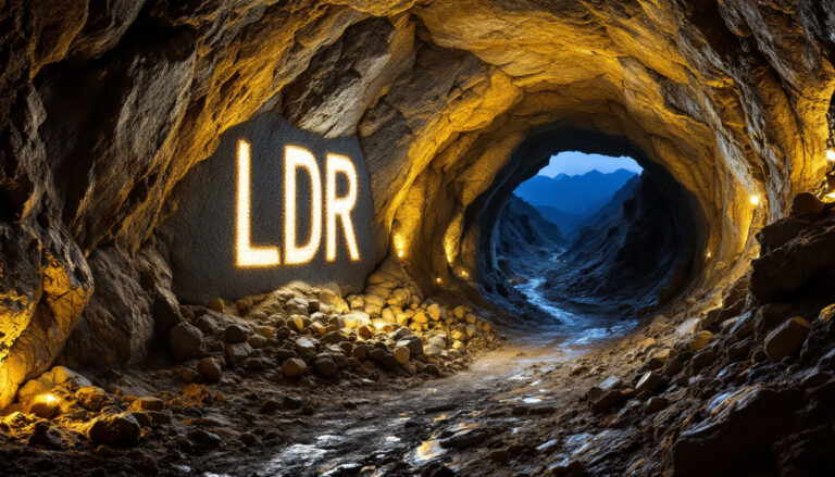 Lode Resources Ltd-LDR-LDR letters illuminated in rocky cave.