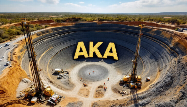 Aureka Ltd-AKA-AKA letters inside massive mining pit.