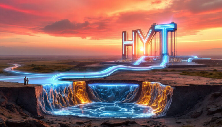 Hyterra Ltd-HYT-Futuristic HYT logo with glowing lights.