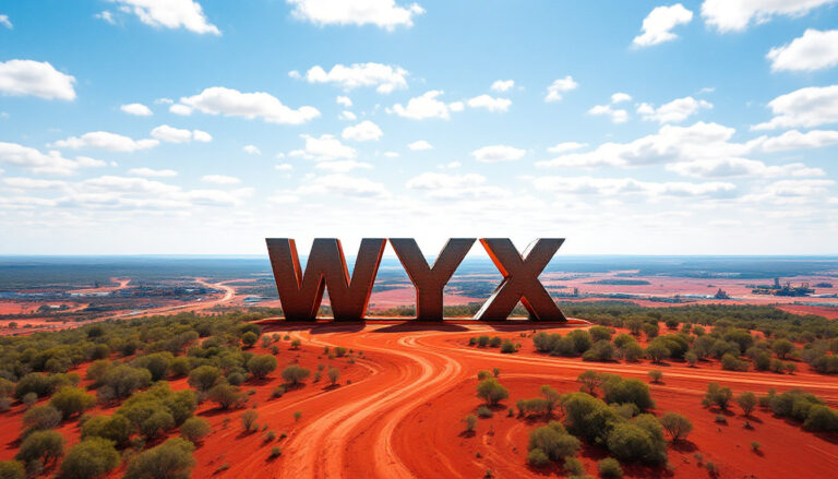 Western Yilgarn NL-WYX-WYX letters in vast desert landscape.