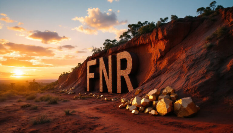 Far Northern Resources Ltd-FNR-FNR letters in desert landscape at sunset.