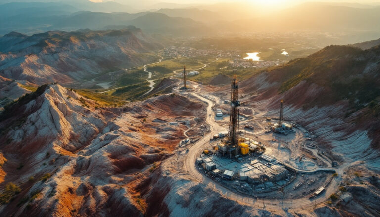 Raiden Resources Ltd-RDN-Mountain landscape with oil drilling site.