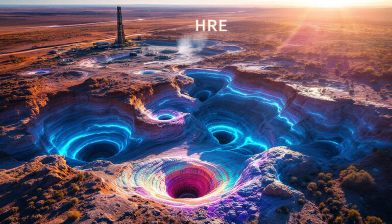 Heavy Rare EARTHS Ltd-HRE-HRE displayed above colorful geological formations.