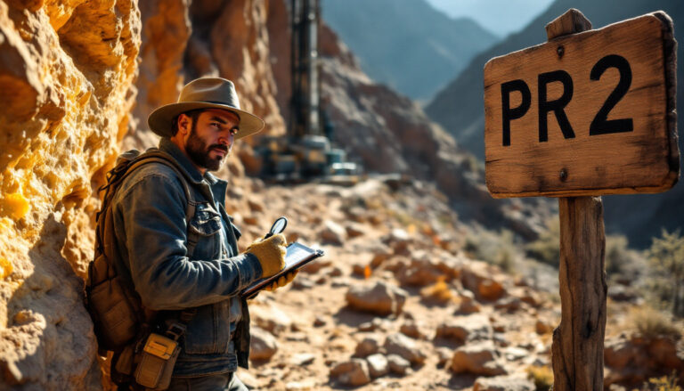 Piche Resources Ltd-PR2-PR2: Explorer taking notes in canyon.