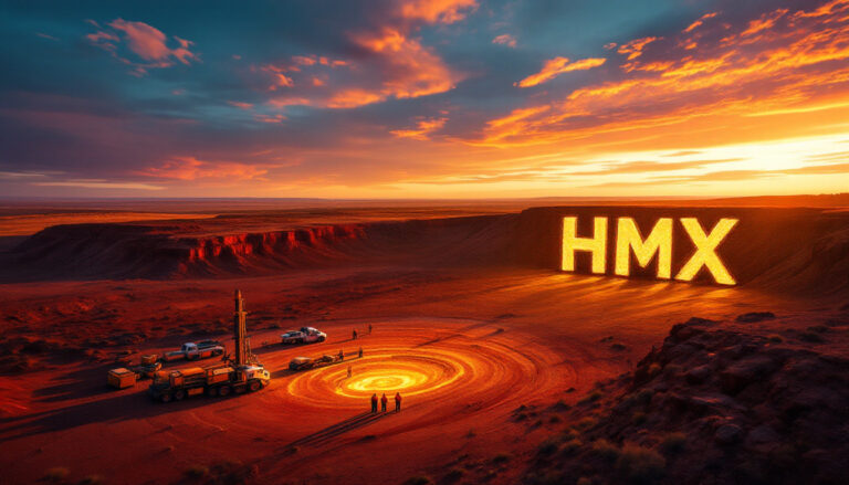 Hammer Metals Ltd-HMX-HMX glowing sign in dramatic sunset.
