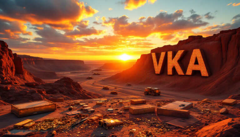 Viking Mines Ltd-VKA-VKA desert sunset with gold treasure.