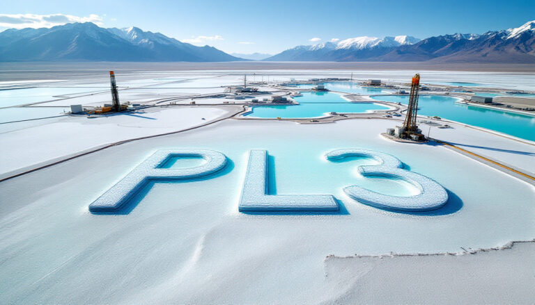 Patagonia Lithium Ltd-PL3-PL3 industrial landscape with snowy mountains.