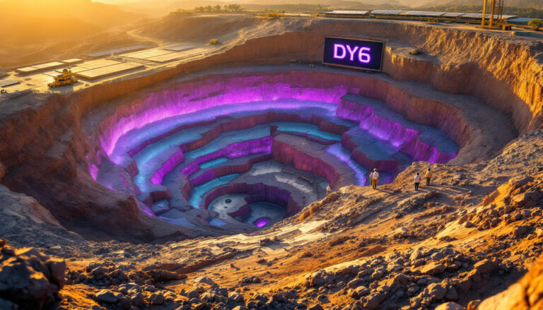 DY6 Metals Ltd-DY6-Futuristic mining site with colorful lights.