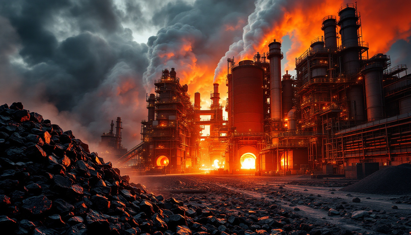 Industrial plant with burning furnaces.