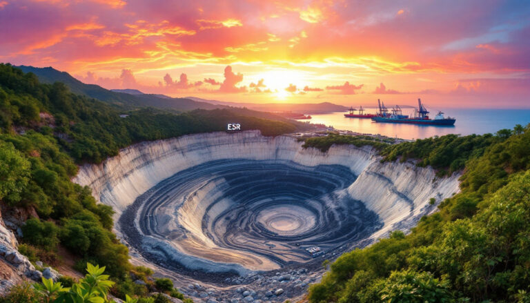 Estrella Resources Ltd-ESR-ESR: Majestic sunset over coastal quarry.