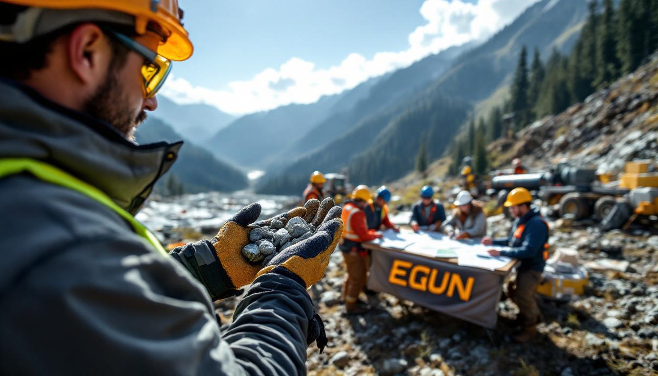 Equinox Resources Ltd-EQN-Construction workers examining rocks in mountains.