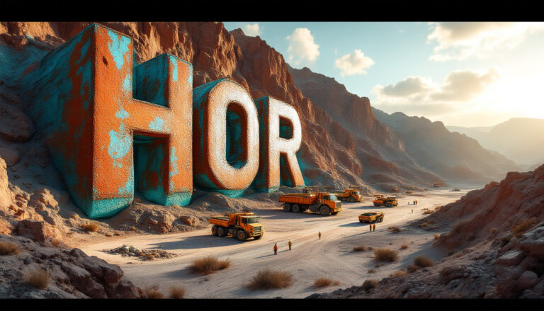 Horseshoe Metals Ltd-HOR-Colossal letters in desert landscape.