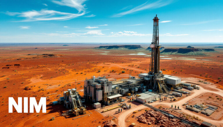 Nimy Resources Ltd-NIM-NIM drilling rig in desert landscape.