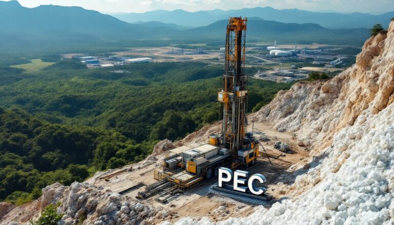 Perpetual Resources Ltd-PEC-PEC drilling rig on rocky hillside.