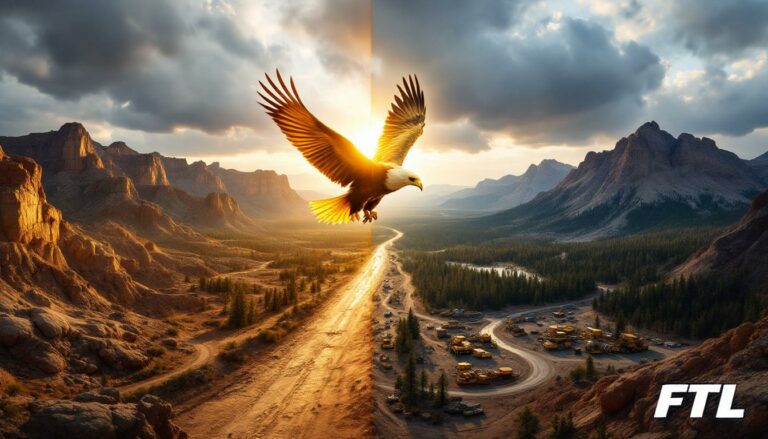 Firetail Resources Ltd-FTL-Eagle soaring over vast mountainous landscape.