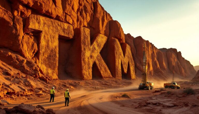 Trek Metals Ltd Chess Depositary Interests 1:1-TKM-TKM letters carved into rocky landscape.