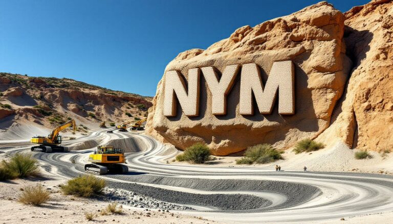 Narryer Metals Ltd-NYM-Excavators carving "NYM" into desert cliff.