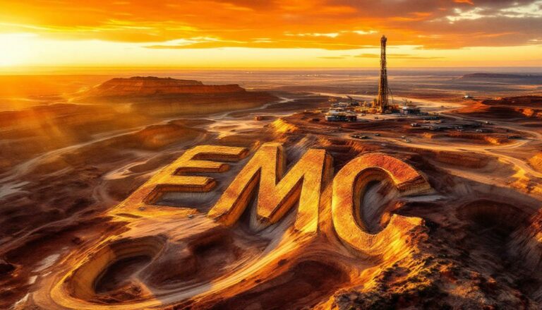 Everest Metals Corporation Ltd-EMC-EMC logo carved in desert landscape.