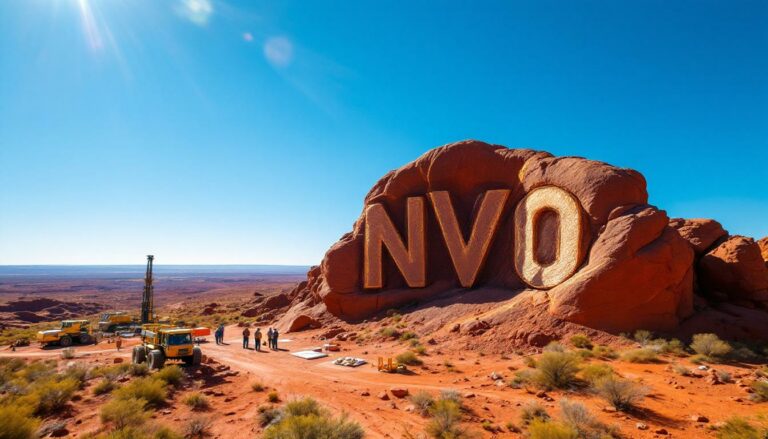 Novo Resources Corp Chess Depositary Interests 1:1-NVO-Desert landscape with carved "NVO" letters.