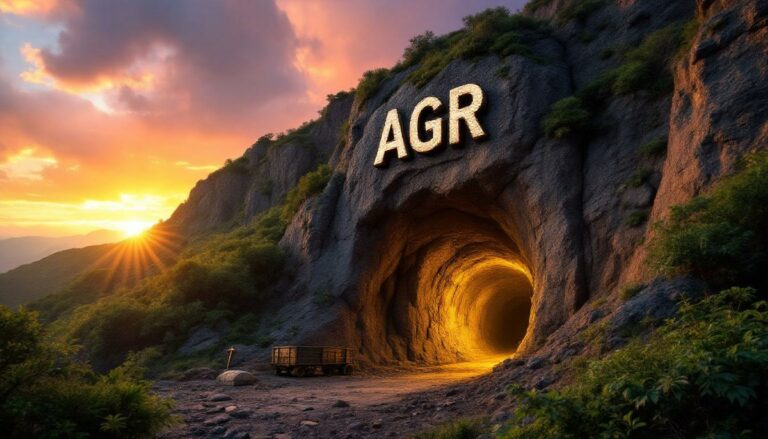 Aguia Resources Ltd-AGR-Illuminated AGR cave entrance at sunset.