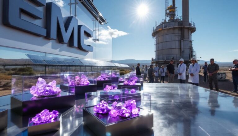 Everest Metals Corporation Ltd-EMC-Amethyst crystals displayed near solar facility.